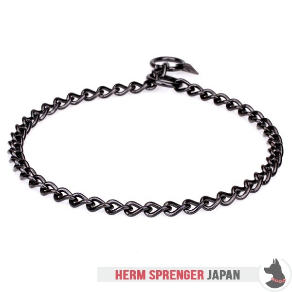 "Elegant Correction" 黒染めステンレス・スチール製ショートリンクのチェーン首輪　丸型チェーン　- 3.0 mm