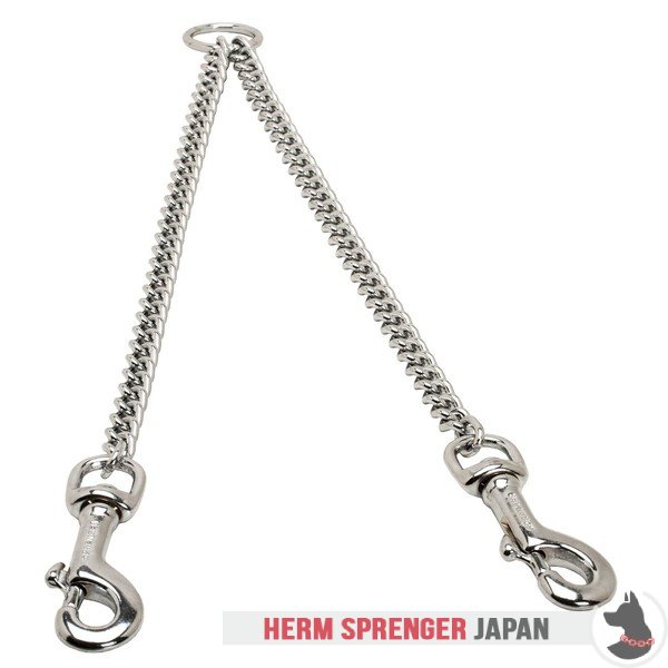 "Double Stroll" クロムメッキ鋼製カプラーリード　二頭の犬の散歩用(3.0 mm x 73.5cm)