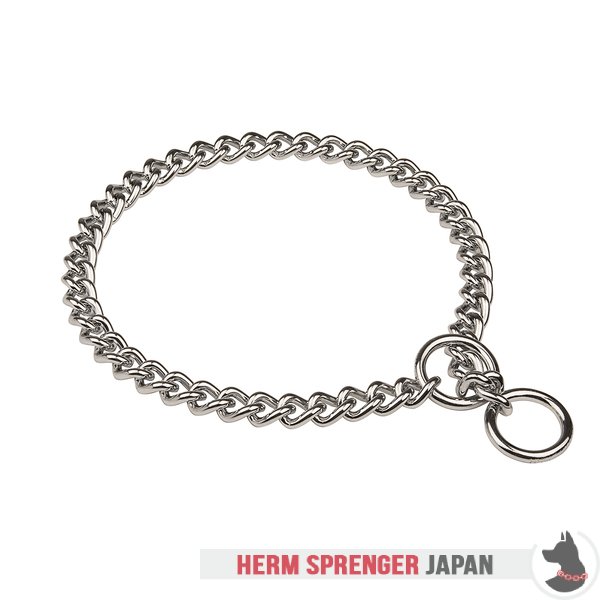 "Great Hugger" クロムめっき鋼製ショート・リンクのチョークチェーン首輪　丸型リンク - 4.0 mm