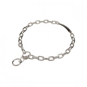 "Get Me Home" Chrome Plated Short Link Chain Collar with Round Chain and Name Plate - 3.0 mm