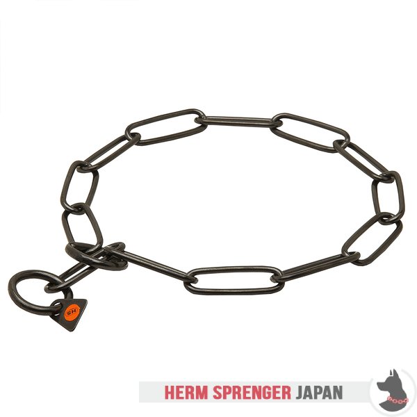 "Fur Fan" 黒染めステンレススチールのチェーン首輪　ロングリンク - 3.0 mm