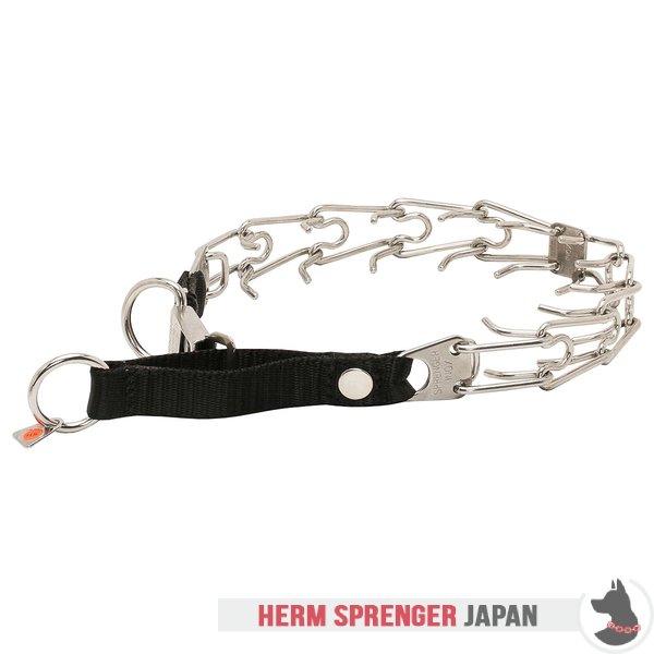 "Taming Loop" クリックロックバックルとナイロン製ループ付きステンレス鋼製犬用ピンチカラー　3.2 mm x 51 cm