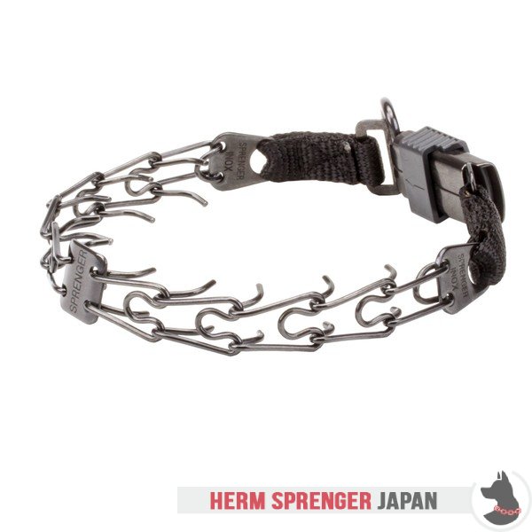 "Good Doggy Kit" 黒いステンレス鋼製ピンチカラー　クリック・ロック・バックルとナイロン製ループ付き 2.25 mm x 40.6 cm