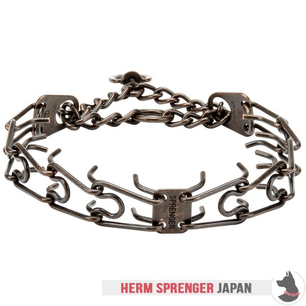 "Professor Brown" Browned Steel Pinch Collar with Center-Plate, Swivel and Assembly Chain (3 mm x 21 ⅗ inches)
