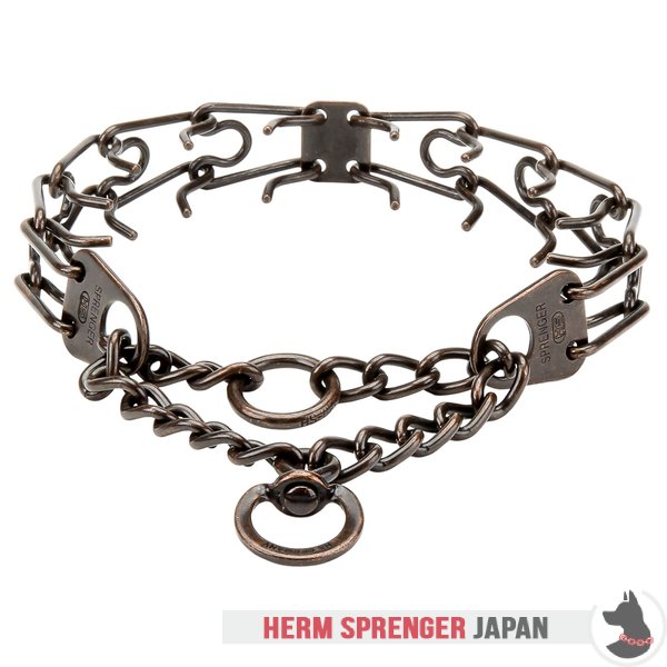 "Professor Brown" Browned Steel Pinch Collar with Center-Plate, Swivel and Assembly Chain (3 mm x 21 ⅗ inches)