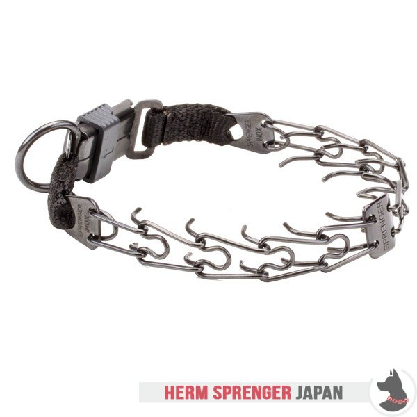 "Good Doggy Kit" 黒いステンレス鋼製ピンチカラー　クリック・ロック・バックルとナイロン製ループ付き 2.25 mm x 40.6 cm