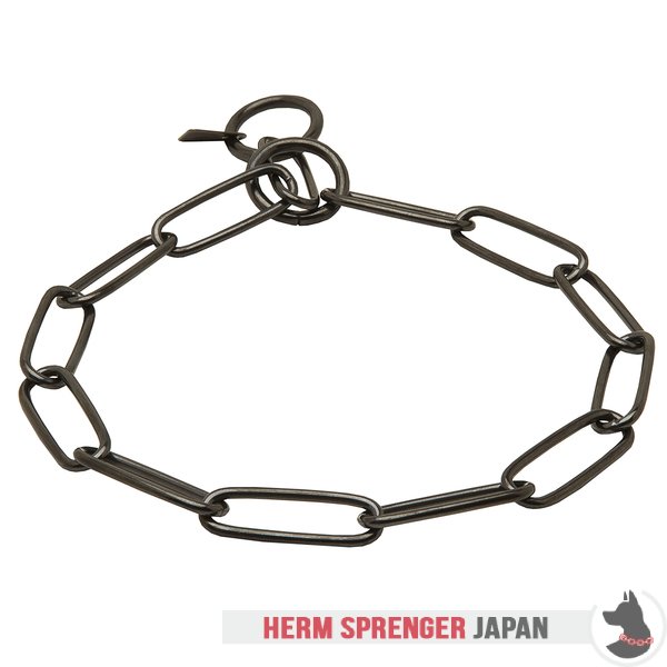 "Fur Fan" 黒染めステンレススチールのチェーン首輪　ロングリンク - 3.0 mm