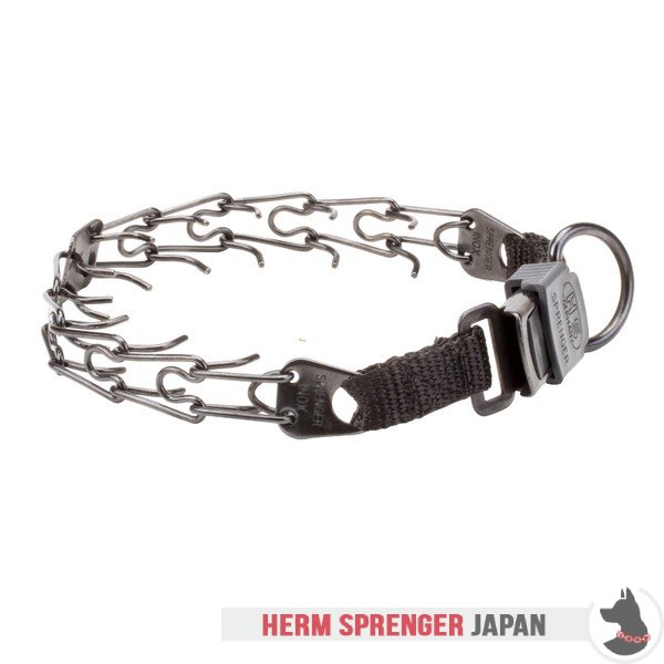 "Good Doggy Kit" 黒いステンレス鋼製ピンチカラー　クリック・ロック・バックルとナイロン製ループ付き 2.25 mm x 40.6 cm