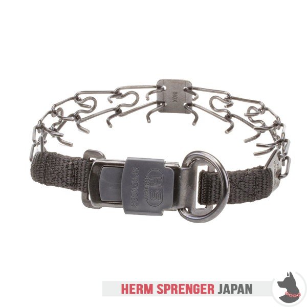 "Good Doggy Kit" 黒いステンレス鋼製ピンチカラー　クリック・ロック・バックルとナイロン製ループ付き 2.25 mm x 40.6 cm