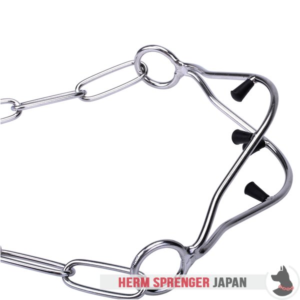 "Attention Concentrator" 金属製ドッグショー用チェーンカラー（ステンレス鋼）プラスチック・キャップのプロング付き　3.0 mm