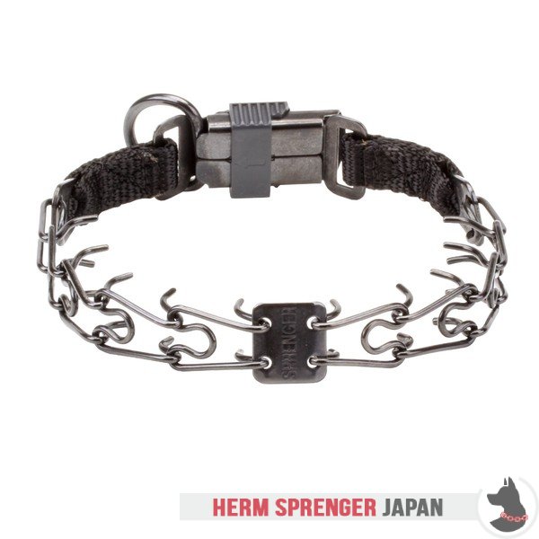 "Good Doggy Kit" 黒いステンレス鋼製ピンチカラー　クリック・ロック・バックルとナイロン製ループ付き 2.25 mm x 40.6 cm