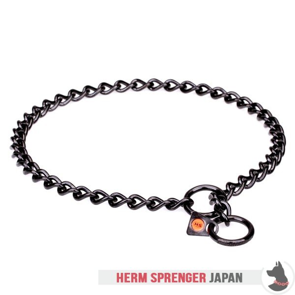 "Elegant Correction" 黒染めステンレス・スチール製ショートリンクのチェーン首輪　丸型チェーン　- 3.0 mm