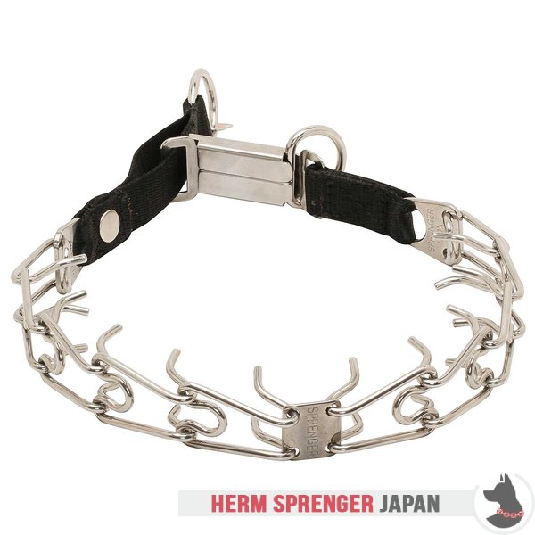 "Taming Loop" クリックロックバックルとナイロン製ループ付きステンレス鋼製犬用ピンチカラー　3.2 mm x 51 cm