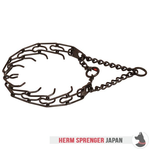 "Dark Delight"の黒いステンレススチール製ピンチカラー　中心部のプレートと組み立てチェーン　(3.2 mm x 58.4 cm)