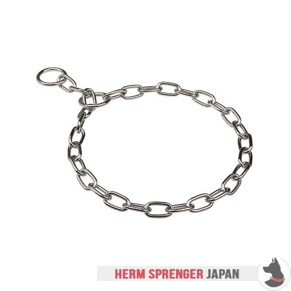"Keeper of the Fur" クロムメッキ鋼製中型リンクのチョークチェーン　毛に優しいリンク - 3.4 mm