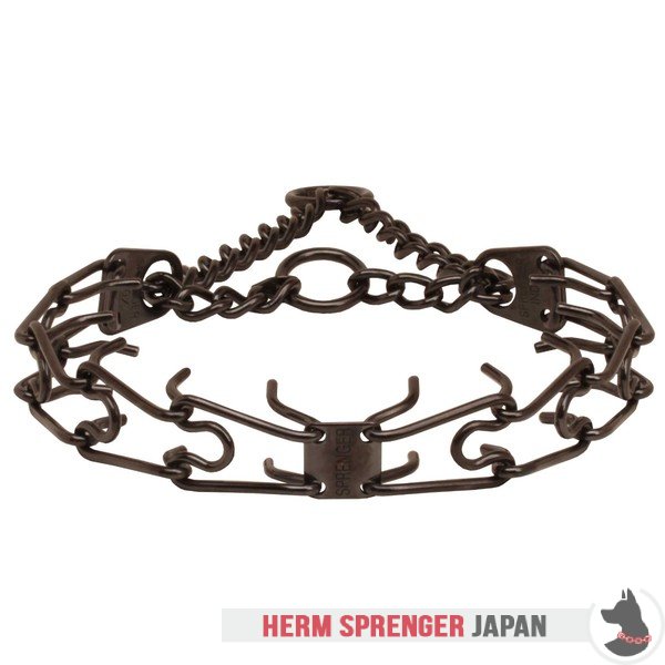 "Dark Delight"の黒いステンレススチール製ピンチカラー　中心部のプレートと組み立てチェーン　(3.2 mm x 58.4 cm)