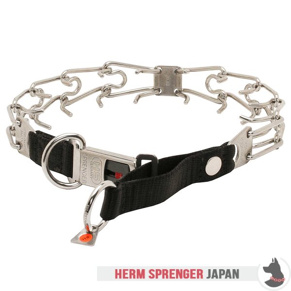 "Taming Loop" クリックロックバックルとナイロン製ループ付きステンレス鋼製犬用ピンチカラー　3.2 mm x 51 cm