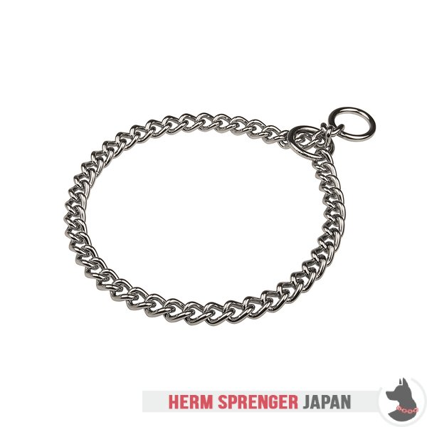 "Great Hugger" クロムめっき鋼製ショート・リンクのチョークチェーン首輪　丸型リンク - 4.0 mm