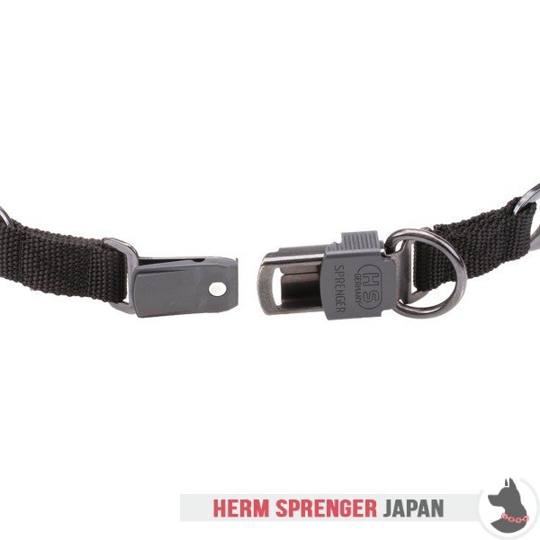 "Black Force" 黒染めステンレス鋼製ピンチ首輪　中心部プレートとクリック・ロック・バックル付き(4 mm x 60 cm)